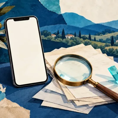 Boş ekranlı telefon büyüteç ve belgelerle bilgiyi doğrulamayı anlatan kavramsal illüstrasyon.